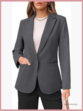 Polyester Blazer with Notch Lapel Long Sleeve Button Closure Pockets